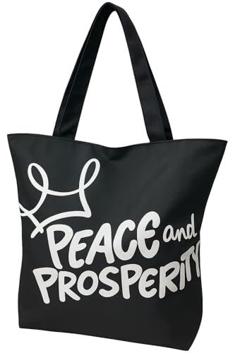 Eye Catch Canvas Shopper Tasche Damen – Faltbare Reißverschluss Einkaufstasche mit Aufdruck – Wiederverwendbare Tragetasche mit Grafik, Slogan, Panda, Paris Design (Frieden & Wohlstand Text, 1) von Eye Catch