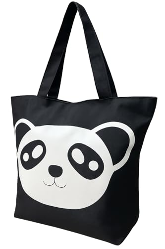 Eye Catch Canvas Shopper Tasche Damen – Faltbare Reißverschluss Einkaufstasche mit Aufdruck – Wiederverwendbare Tragetasche mit Grafik, Slogan, Panda, Paris Design (Panda Gesicht, 1) von Eye Catch