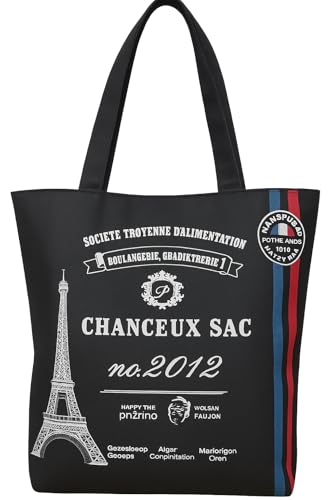 Eye Catch Canvas Shopper Tasche Damen – Faltbare Reißverschluss Einkaufstasche mit Aufdruck – Wiederverwendbare Tragetasche mit Grafik, Slogan, Panda, Paris Design (Paris Eiffelturm Druck, 1) von Eye Catch