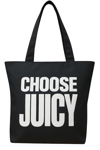 Eye Catch Canvas Shopper Tasche Damen – Faltbare Reißverschluss Einkaufstasche mit Aufdruck – Wiederverwendbare Tragetasche mit Grafik, Slogan, Panda, Paris Design (Wähle Juicy Text, 1) von Eye Catch