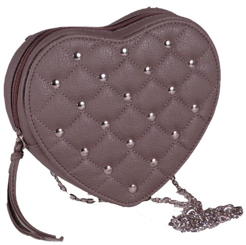 Eye Catch - Damen Clutch Schultertasche in Herzform aus Kunstleder mit Ketten Trageriemen mink von Eye Catch