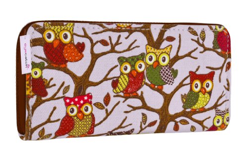 Eye Catch - Damen Geldbörse aus Canvas mit Eulen Light Pink von Eye Catch