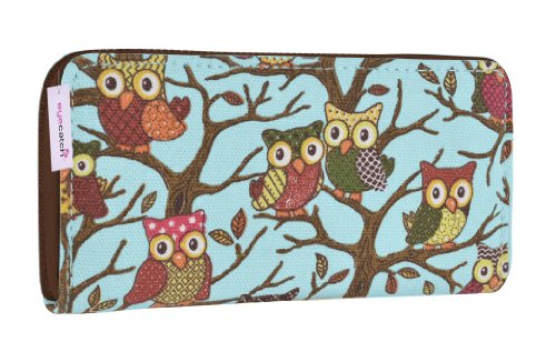 Eye Catch - Damen Geldbörse aus Canvas mit Eulen Print Turquoise von Eye Catch