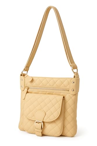 Eye Catch Damen Stepp-Schultertasche aus Kunstleder – Verstellbarer Riemen, Schnallentasche & Reißverschluss – Schwarz oder Beige von Eye Catch