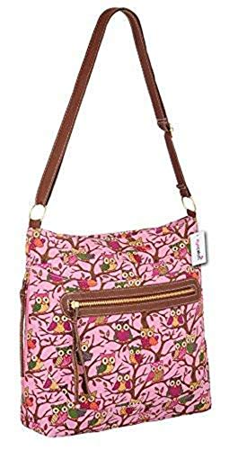 Eye Catch - Damen Umhängetasche Crossbody aus Canvas mit Eulen Muster (Rot) von Eye Catch