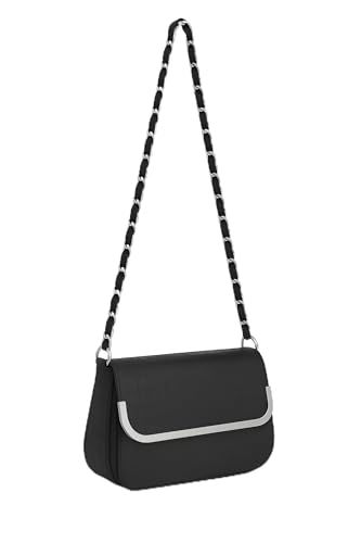 Eye Catch Faux Leder Schultertasche mit Stepp oder Krokoprägung, Patent Look, Kettenriemen & Magnetklappe – Crossbody/Schultertasche (Stye 2 Black) von Eye Catch