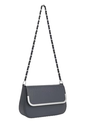 Eye Catch Faux Leder Schultertasche mit Stepp oder Krokoprägung, Patent Look, Kettenriemen & Magnetklappe – Crossbody/Schultertasche (Stye 2 Gun Metal) von Eye Catch