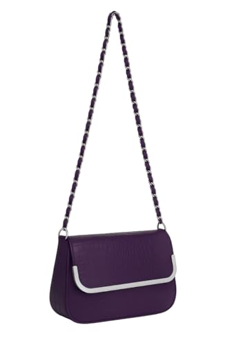Eye Catch Faux Leder Schultertasche mit Stepp oder Krokoprägung, Patent Look, Kettenriemen & Magnetklappe – Crossbody/Schultertasche (Stye 2 Purple) von Eye Catch