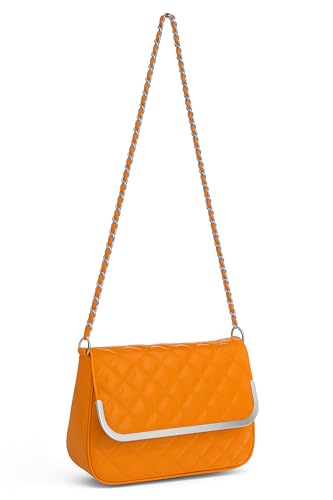 Eye Catch Faux Leder Schultertasche mit Stepp oder Krokoprägung, Patent Look, Kettenriemen & Magnetklappe – Crossbody/Schultertasche (Style 1 Orange) von Eye Catch