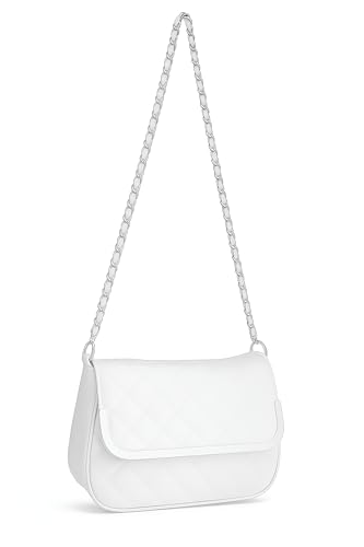 Eye Catch Faux Leder Schultertasche mit Stepp oder Krokoprägung, Patent Look, Kettenriemen & Magnetklappe – Crossbody/Schultertasche (Style 1 White) von Eye Catch