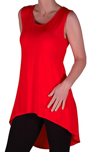 Eye Catch - Julina Frauen Lang Dip Weste Fischschwanz armellos Plus Size Damen Top Rot Gr. 48 von Eye Catch