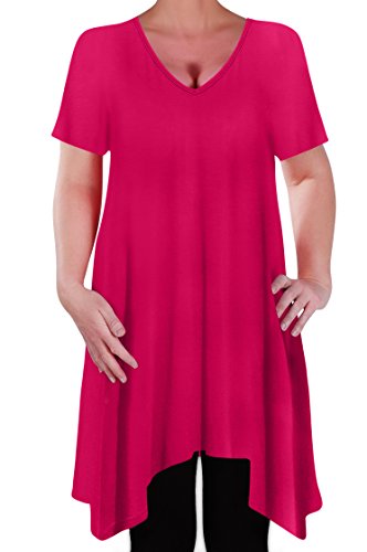 Eye Catch - Olivia Frauen Casual V-Ausschnitt Lange Tunika Ungleiche Hem Übergröße Damen Flared T-Shirt Top von Eye Catch