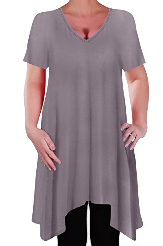 Eye Catch - Olivia Frauen Casual V-Ausschnitt Lange Tunika Ungleiche Hem Übergröße Damen Flared T-Shirt Top von Eye Catch