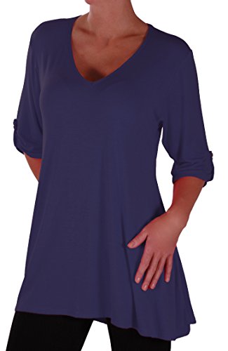 Eye Catch Plus - Shellie Damen V-Ausschnitt Tunika Übergröße Frauen Ausgestelltes Langes Top Navy Gr. 50/52 von Eye Catch