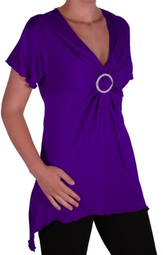 Eye Catch Plus - Solange Frauen Asymmetrische Stretch Kurzarm Diamante Damen mit V-Ausschnitt Top Purple Gr. 54/56 von Eye Catch