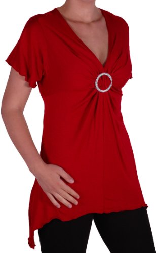 Eye Catch Plus - Solange Frauen Asymmetrische Stretch Kurzarm Diamante Damen mit V-Ausschnitt Top Rot Gr. 54/56 von Eye Catch