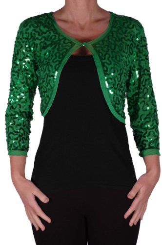 Eye Catch - Scarlett Sequin Chiffon Long Sleeve Top Bolero Shrug Cardigan Green Small von Eye Catch