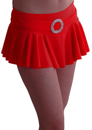 Eye Catch TM - Cynthia Damen Stretch Mini Rock geriffelt mit Gürtelschnalle in Neonfarben Rot S/M von Eye Catch
