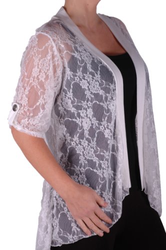 Eye Catch TM - Emily Damen Elegante Spitze Cardi Frauen Plus Size Strickjacke Cream Gr. 50/52 von Eye Catch