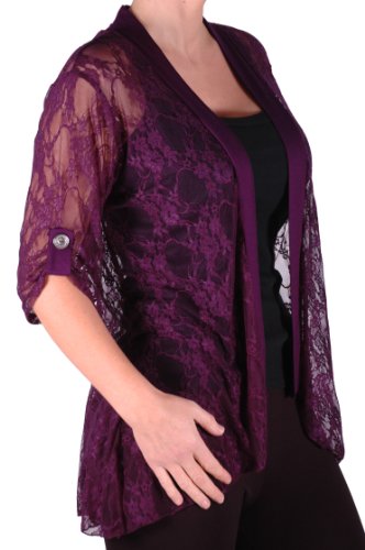 Eye Catch TM - Emily Damen Elegante Spitze Cardi Frauen Plus Size Strickjacke Purple Gr. 50/52 von Eye Catch