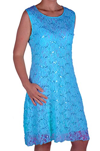 Eye Catch in Übergrößen - Fabia Frauen ärmellose Floral Stretch Pailletten Lace kurzes Mini Abend Kleid Plus Size Turkis Gr. 48-50 von Eye Catch