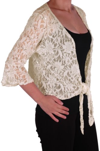 Eye Catch - Darcey Damen Pailletten Cardi Tie Shrug Lace Strickjäckchen Bolero Top Frauen Cream Plus Size 40-42 von Eye Catch