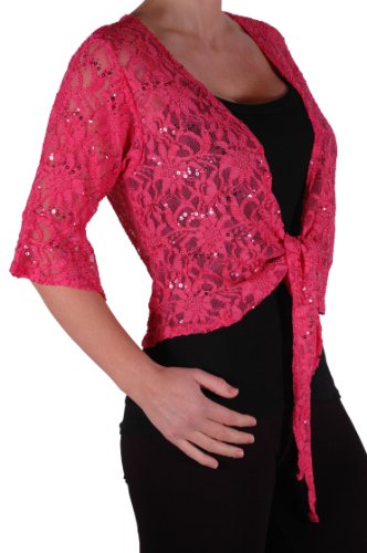 Eye Catch - Darcey Damen Pailletten Cardi Tie Shrug Lace Strickjäckchen Bolero Top Frauen Koralle Plus Size 40-42 von Eye Catch