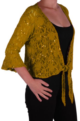 Eye Catch - Darcey Damen Pailletten Cardi Tie Shrug Lace Strickjäckchen Bolero Top Frauen Senf Plus Size 52-54 von Eye Catch