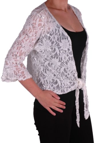 Eye Catch - Darcey Damen Pailletten Cardi Tie Shrug Lace Strickjäckchen Bolero Top Frauen White Plus Size 40-42 von Eye Catch
