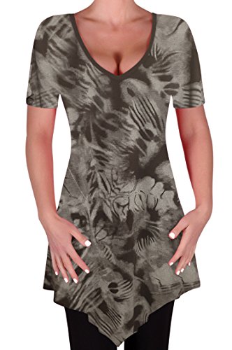 Eye Catch - Myst Frauen mit V-Ausschnitt Tunika Ausgestelltes Hanky Hem T Shirts Tops Bluse Tye Dye von Eye Catch