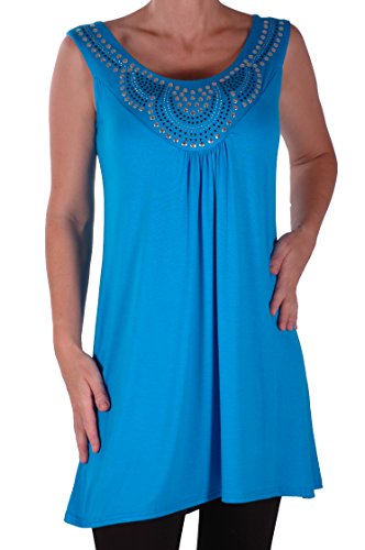 Eye Catch Plus - Evie Damen Studded Langleine Frauen Armelloses Oberseitenweste Turkis Gr. 50-52 von Eye Catch