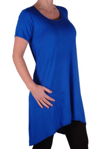 Eye Catch Plus - Plain Lange Drapierte Damen Rundem Halsausschnitt der Frauen Kurzarm Stretch Top Konigsblau Gr. 50-52 von Eye Catch