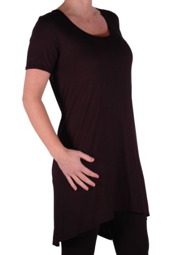 Eye Catch Plus - Plain Lange Drapierte Damen Rundem Halsausschnitt der Frauen Kurzarm Stretch Top Schwarz Gr. 50-52 von Eye Catch