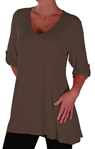 Eye Catch Plus - Shellie Damen V-Ausschnitt Tunika Übergröße Frauen Ausgestelltes Langes Top Braun Gr. 50/52 von Eye Catch