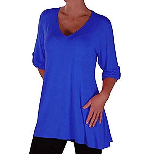 Eye Catch Plus - Shellie Damen V-Ausschnitt Tunika Übergröße Frauen Ausgestelltes Langes Top Konigsblau Gr. 54/56 von Eye Catch