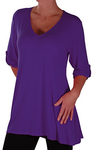 Eye Catch Plus - Shellie Damen V-Ausschnitt Tunika Übergröße Frauen Ausgestelltes Langes Top Purple Gr. 54/56 von Eye Catch