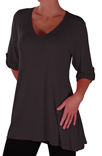 Eye Catch Plus - Shellie Damen V-Ausschnitt Tunika Übergröße Frauen Ausgestelltes Langes Top Schwarz Gr. 46 von Eye Catch