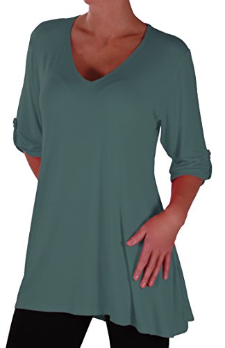 Eye Catch Plus - Shellie Damen V-Ausschnitt Tunika Übergröße Frauen Ausgestelltes Langes Top Teal Gr. 42 von Eye Catch