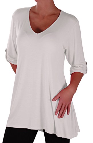 Eye Catch Plus - Shellie Damen V-Ausschnitt Tunika Übergröße Frauen Ausgestelltes Langes Top White Gr. 48 von Eye Catch