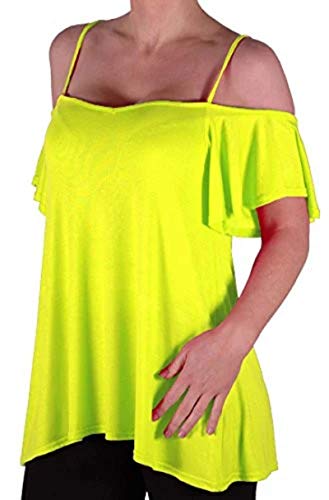 EyeCatch TM - Cherie Frauen Off-The-Shoulder Riemchen Cami Weste Damen Kalte Schulter Mode Schaukel Top Neon Gelb Gr.48 von Eye Catch