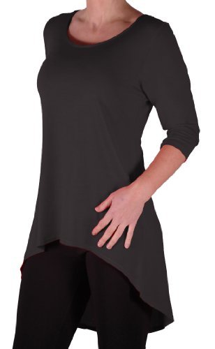 Eye Catch TM Oversize - Lexy Frauen Eingetaucht Fishtail Hem Longline-Top mit 3/4 Ã„rmeln ÃœbergröÃŸe Damen Top Schwarz Gr. 46 von Eye Catch
