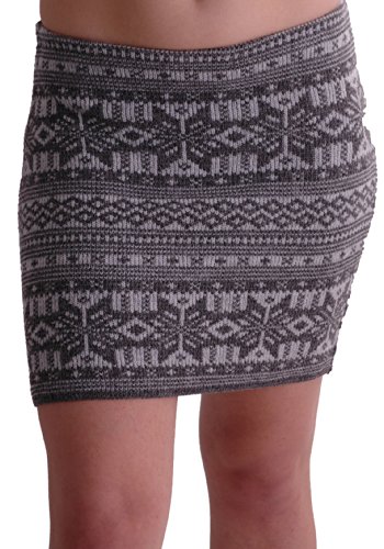 EyeCatchClothing - Damen Warmer Strick Stretch Rock im Azteken Design Einheitsgröße Grau von Eye Catch