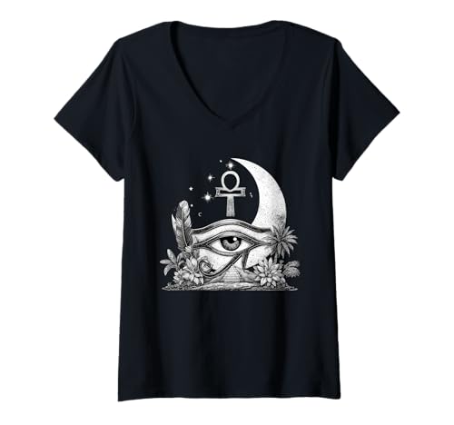 Damen Auge des Horus und Ankh Ägyptischer Gott | Ägypten Mythologie alt T-Shirt mit V-Ausschnitt Damen Auge des Horus und Ankh Ägyptischer Gott | Ägypten Mythologie alt T-Shirt mit V-Ausschnitt von Eye of Horus Egyptian Mythology ancient Apparel