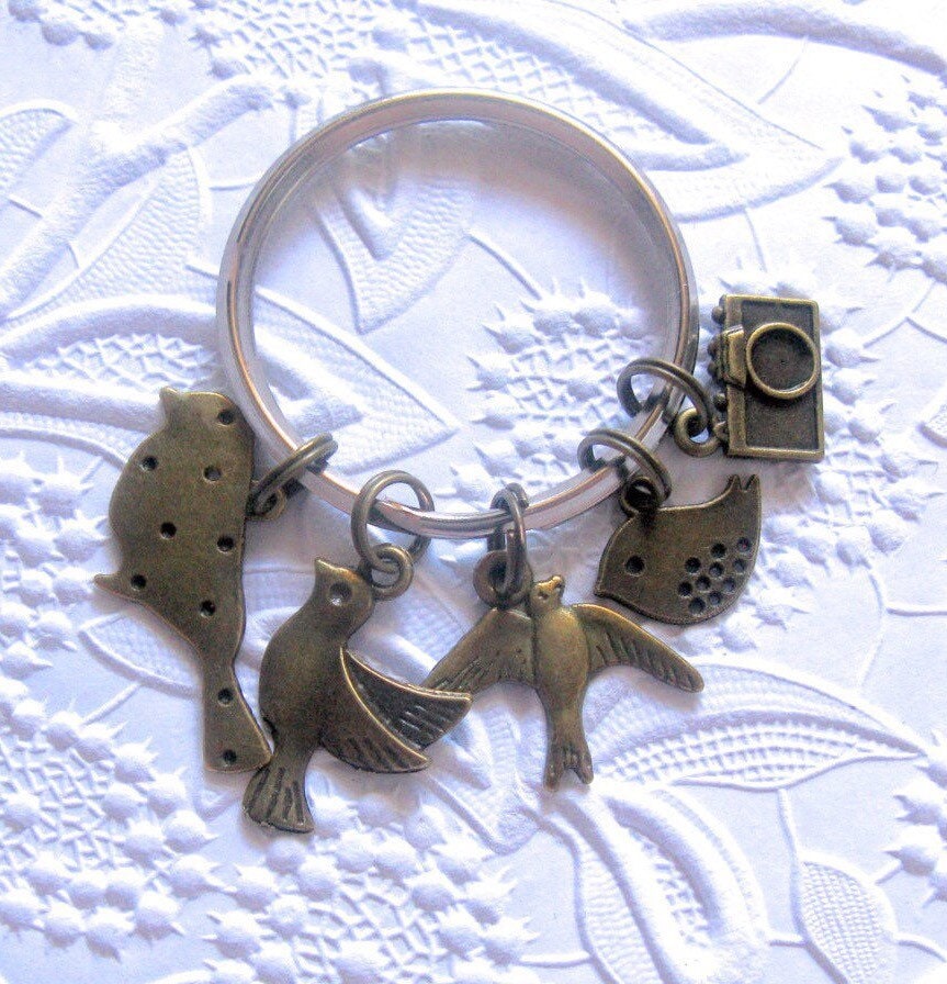 Antike Bronze Vogel Schlüsselbund, Kamera Charme, Vogel-Liebhaber-Geschenk von EyeCandiByCandi