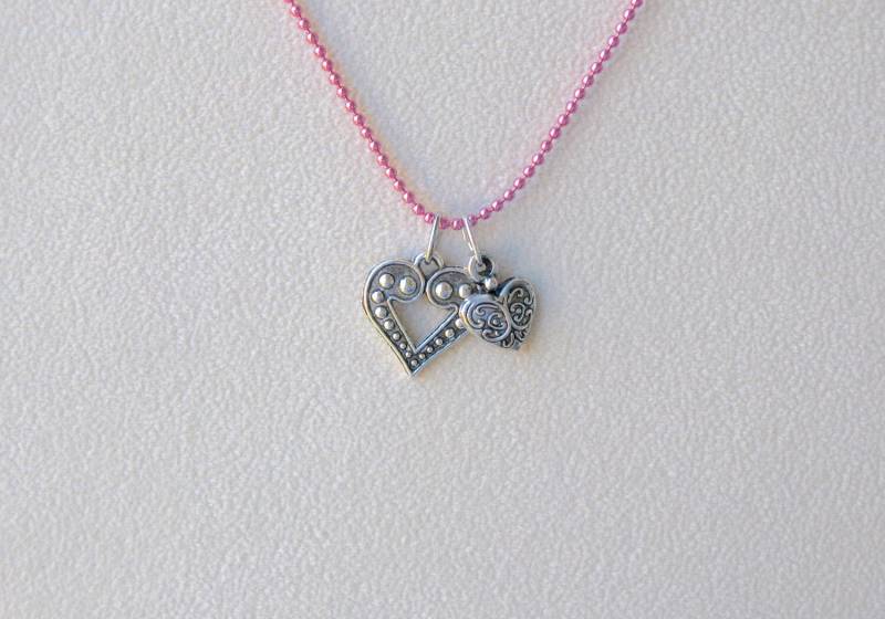 Herz Charm Halskette, Charm, Silber Rosa Kette von EyeCandiByCandi