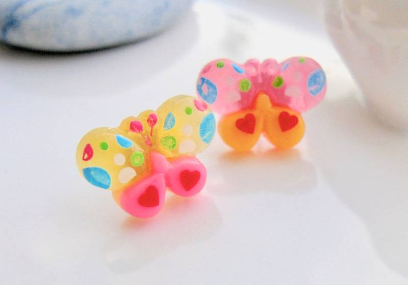 Schmetterling Ohrringe, Schmuck, Frühling Ostern Rosa Fehler Ohrringe Gelb von EyeCandiByCandi