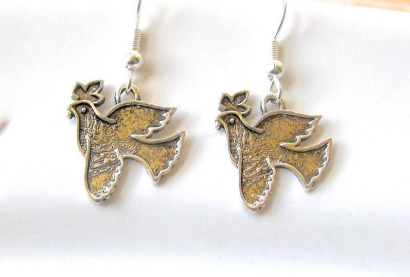 Taube Ohrringe, Weihnachten Vogel, Frieden Auf Erde, Vogel Friedenstaube Schmuck, Schmuck von EyeCandiByCandi