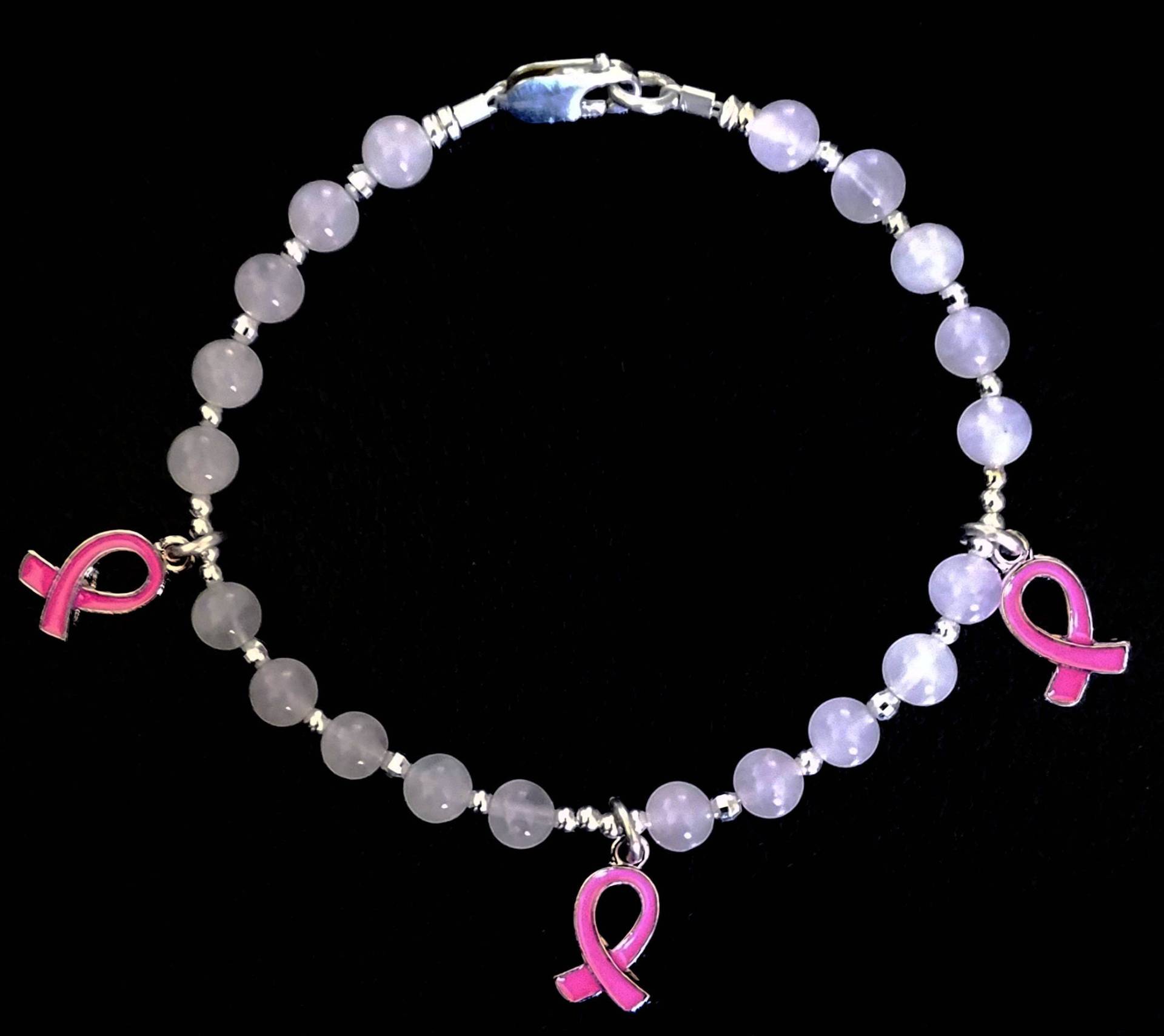 Rosenquarz | Liebe Stone Edelstein Sterling Silberarmband Mit Brust-Krebs-Charms. Großes Geschenk Für Sie von EyeCandyByVida