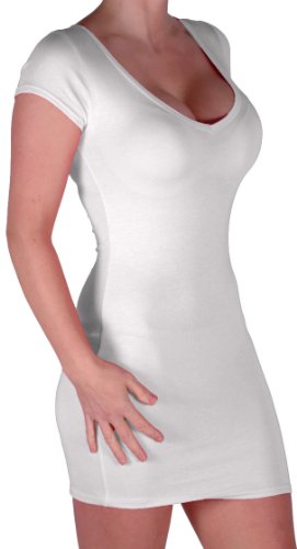 EyeCatch - Annalise Frauen V-Ausschnitt, Flugelarmeln, figurbetontes Stretch Kurz Damen Minikleid White Gr. S/M von EyeCatchClothing