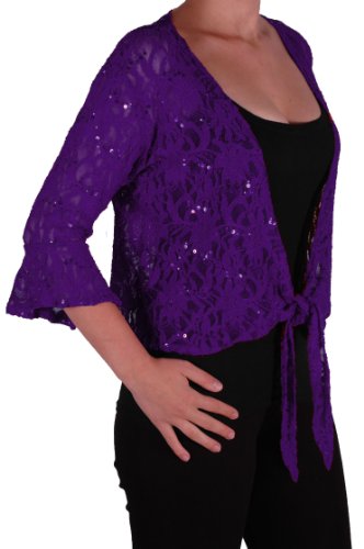 EyeCatch - Darcey Damen Pailletten Cardi Tie Shrug Lace Strickjäckchen Bolero Top Frauen Purple Plus Size 40-42 von EyeCatchClothing